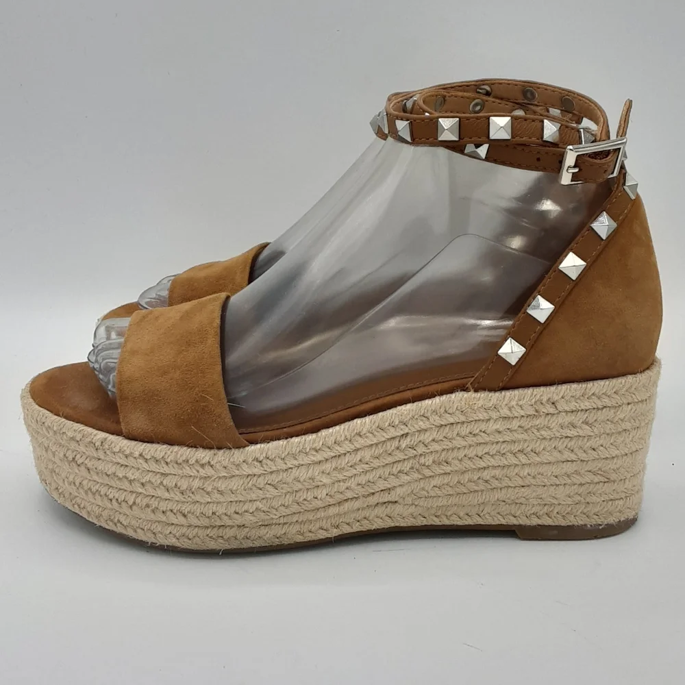 Marc Fisher Jazlyn Boho Espadrille Wedge Sandal With Studded Suede Ankle Straps.